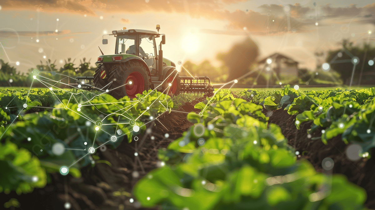 Precision agriculture field with technology overlay